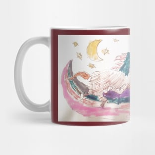 Horse on Rainbow in Space under the Moon and Stars Mug